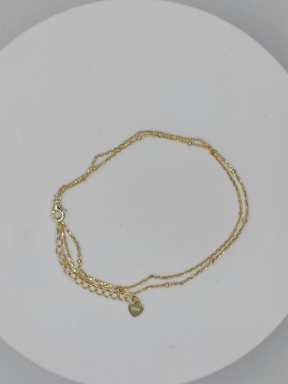 Ankle Bracelet Double Curb Link 7.5-9.5"L Sterl Silver 925 Yellow Gold Plated - Picture 3 of 9